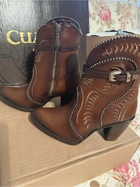 CUADRA maple Brown Embellished Western Ankle Booties